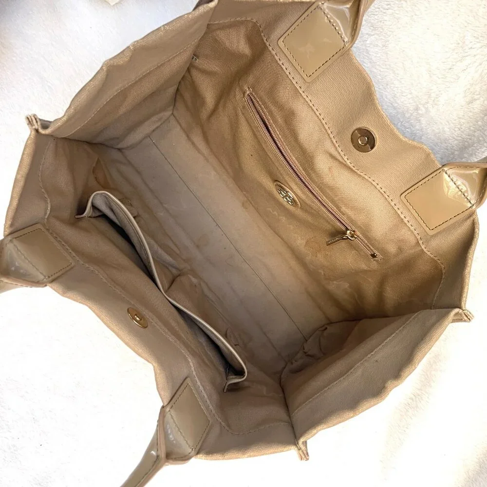 Tory Burch Nude Coated canvas and patent leather Ella tote bag
